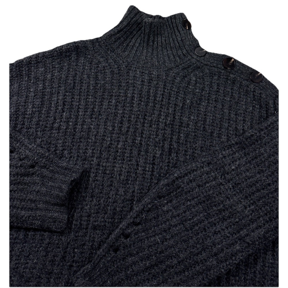 J Crew Alpaca-Blend Turtleneck Sweater With Shoulder Buttons Dark Gray Small